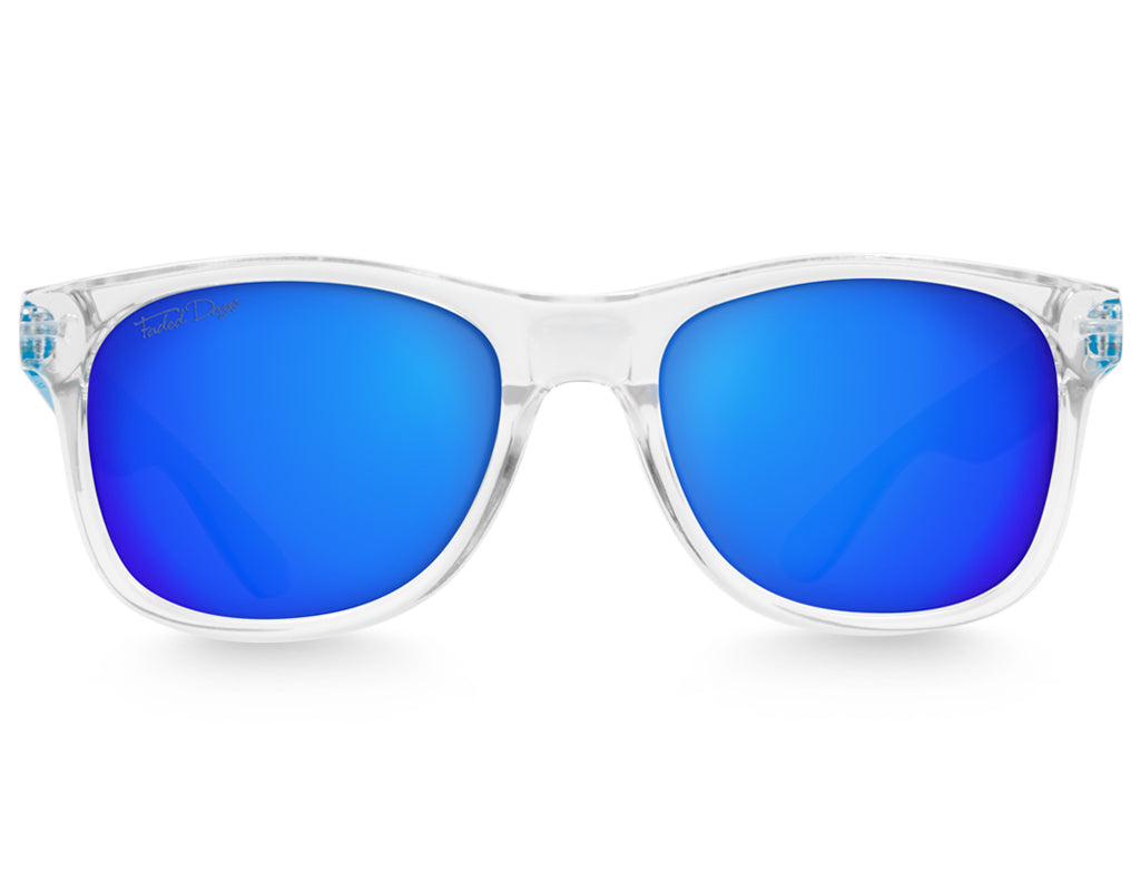 Front view of Classic 145mm large frame shades in Iceberg – bold mirrored lenses and frosty frame colour.