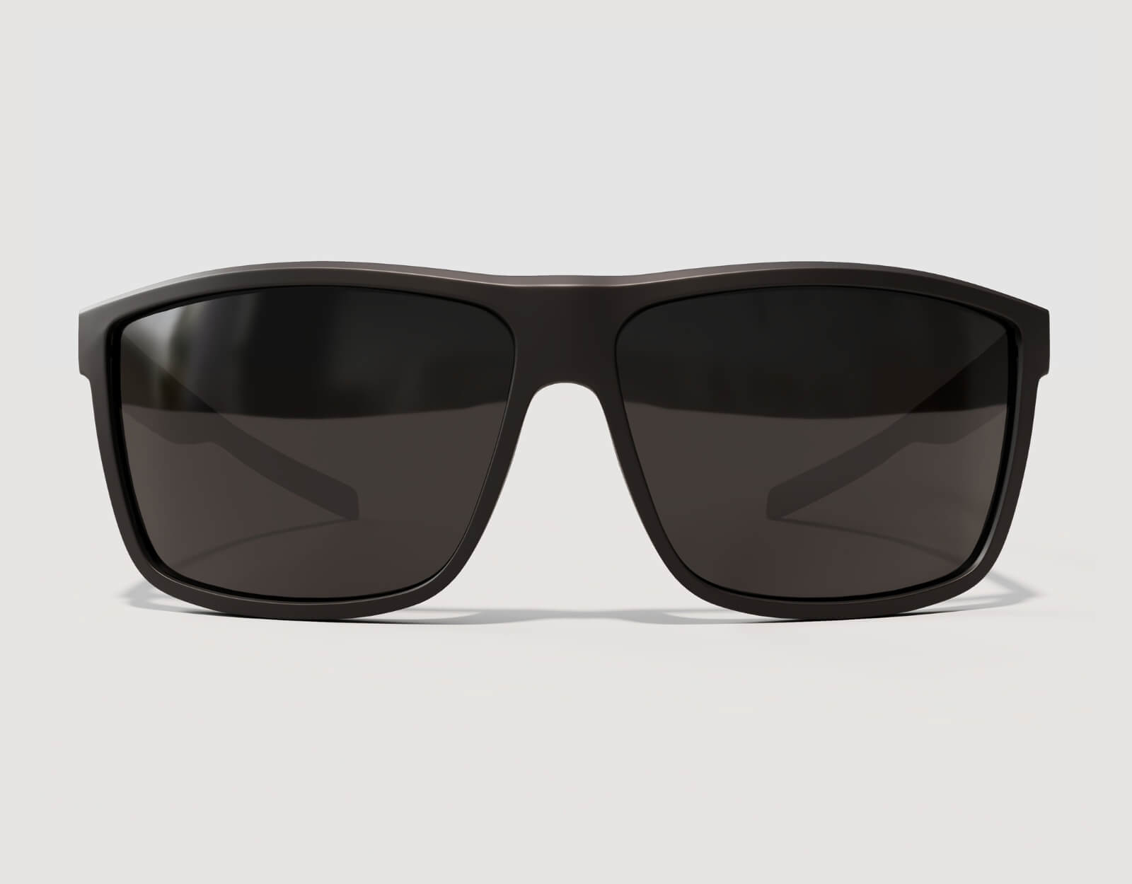 Front view of blackout Sport 165mm XXL sunglasses for wide faces – full black frame with polarised smoke lenses.