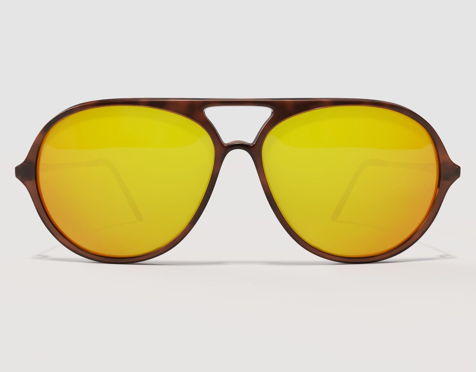 Front view of Aviator 165mm XXL aviator sunglasses for large heads in Tortoise – warm-toned frame and bright yellow lenses.