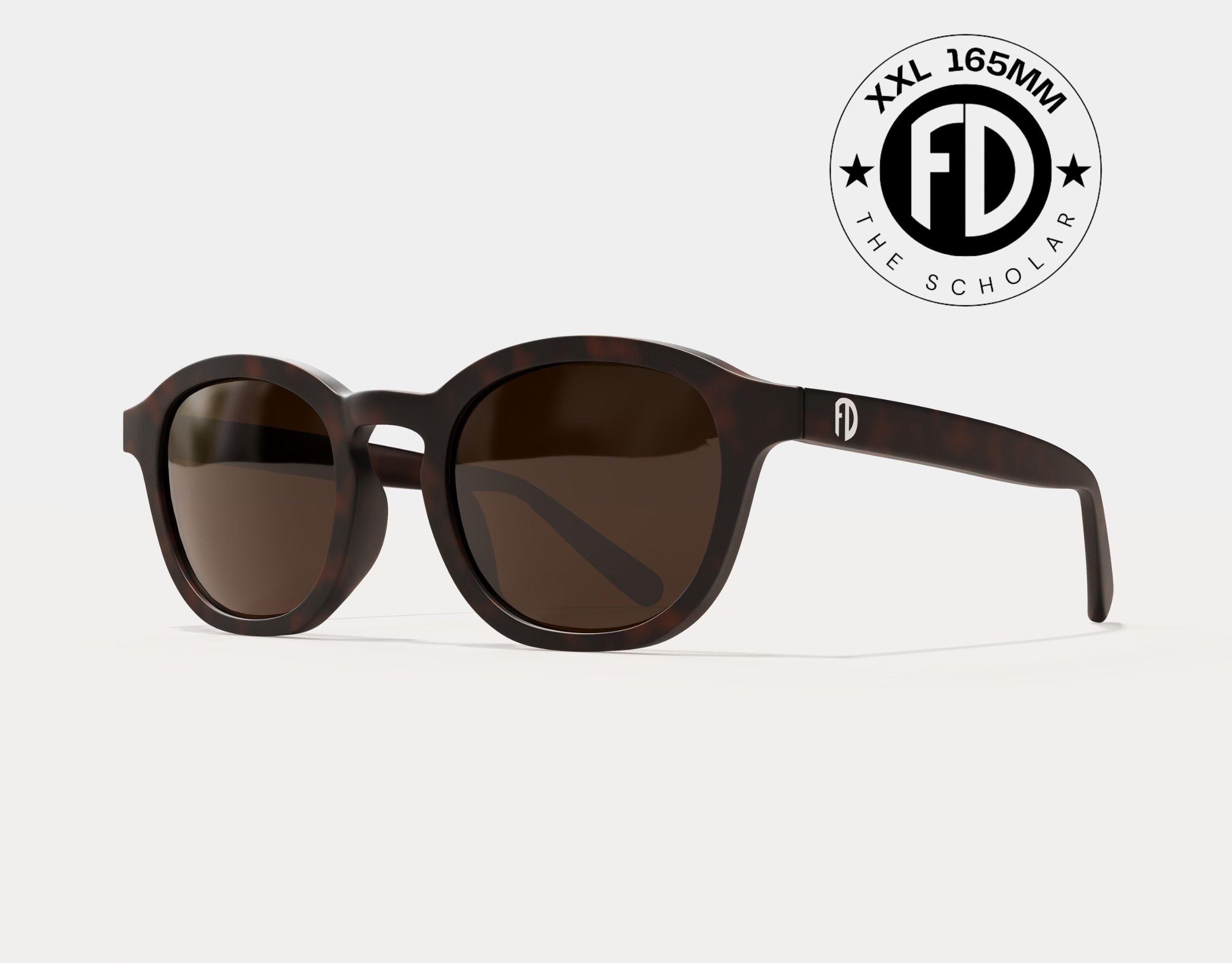 The Scholar 165mm XXL large sunglasses in Tortoise with brown ember polarised lenses – warm-toned, extra wide fit for big heads.