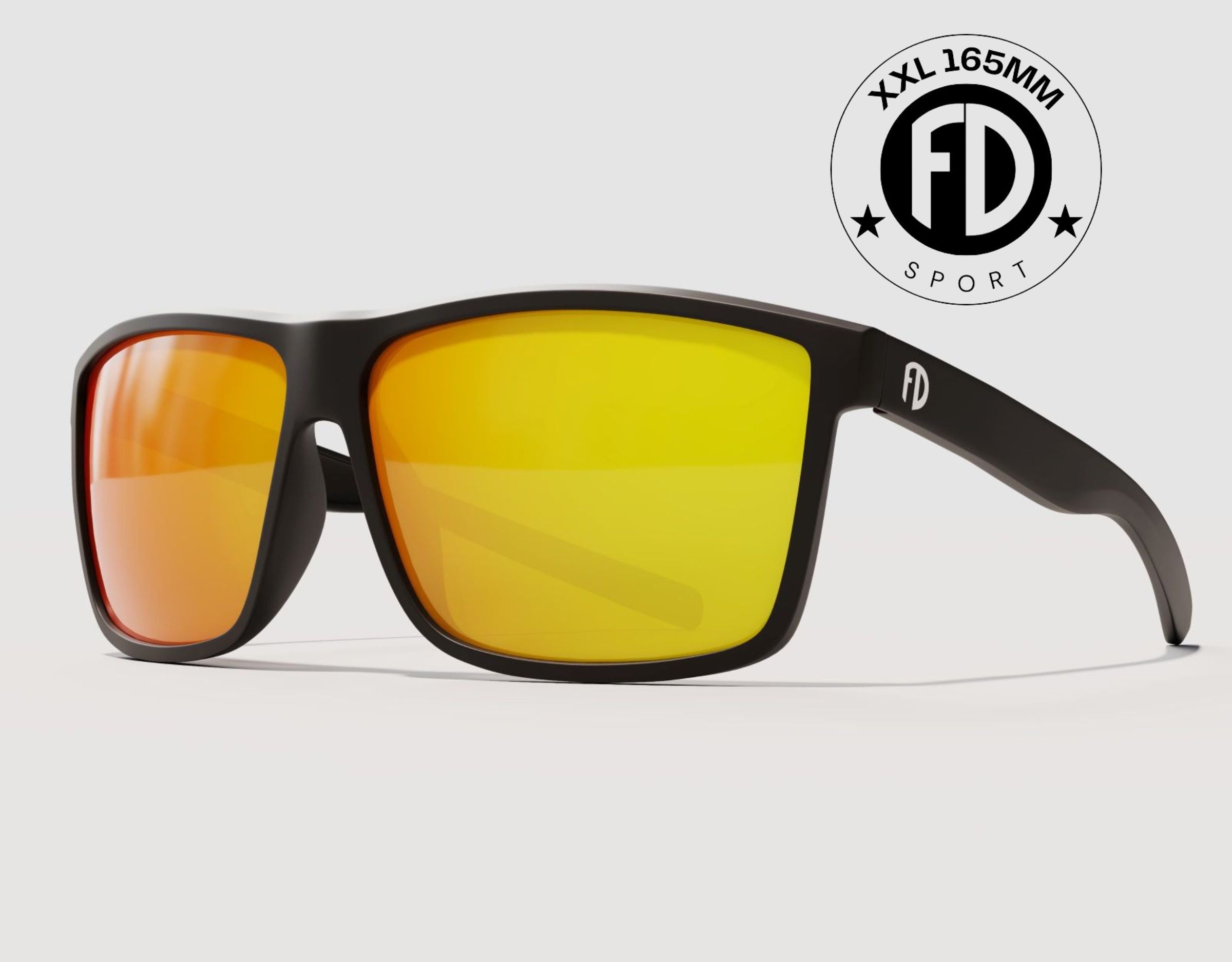 Sport 165mm XXL polarised sunglasses in Black with yellow solar lenses – ultra-wide fit and high-contrast visibility.