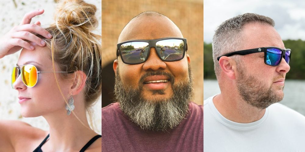 Image of various models wearing faded days mirrored sunglasses