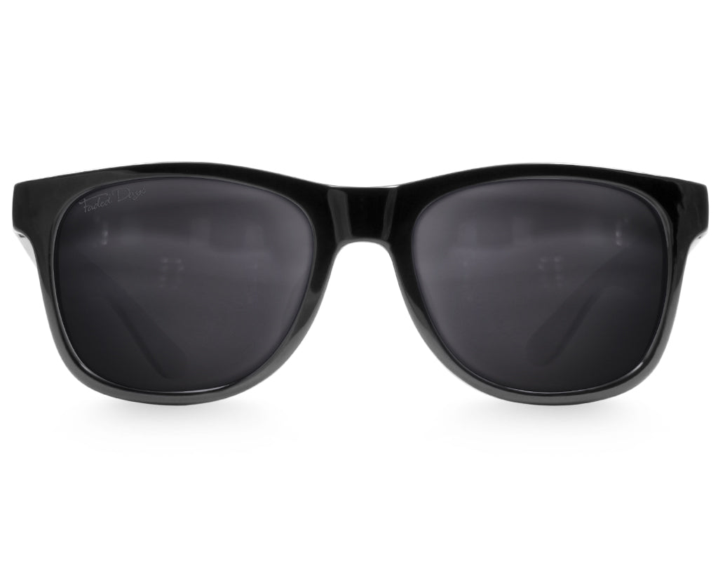 Front view of Classic 145mm oversize sunglasses in blackout finish – black on black with polarised protection.
