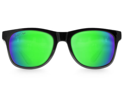 Front view of Classic 145mm oversize sunglasses with green lenses – stylish and roomy with bold lens colour.