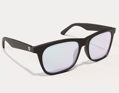 Side profile of 155mm XL Classic blue light blocking glasses for large heads in Black Matte, featuring an oversized frame for superior comfort.