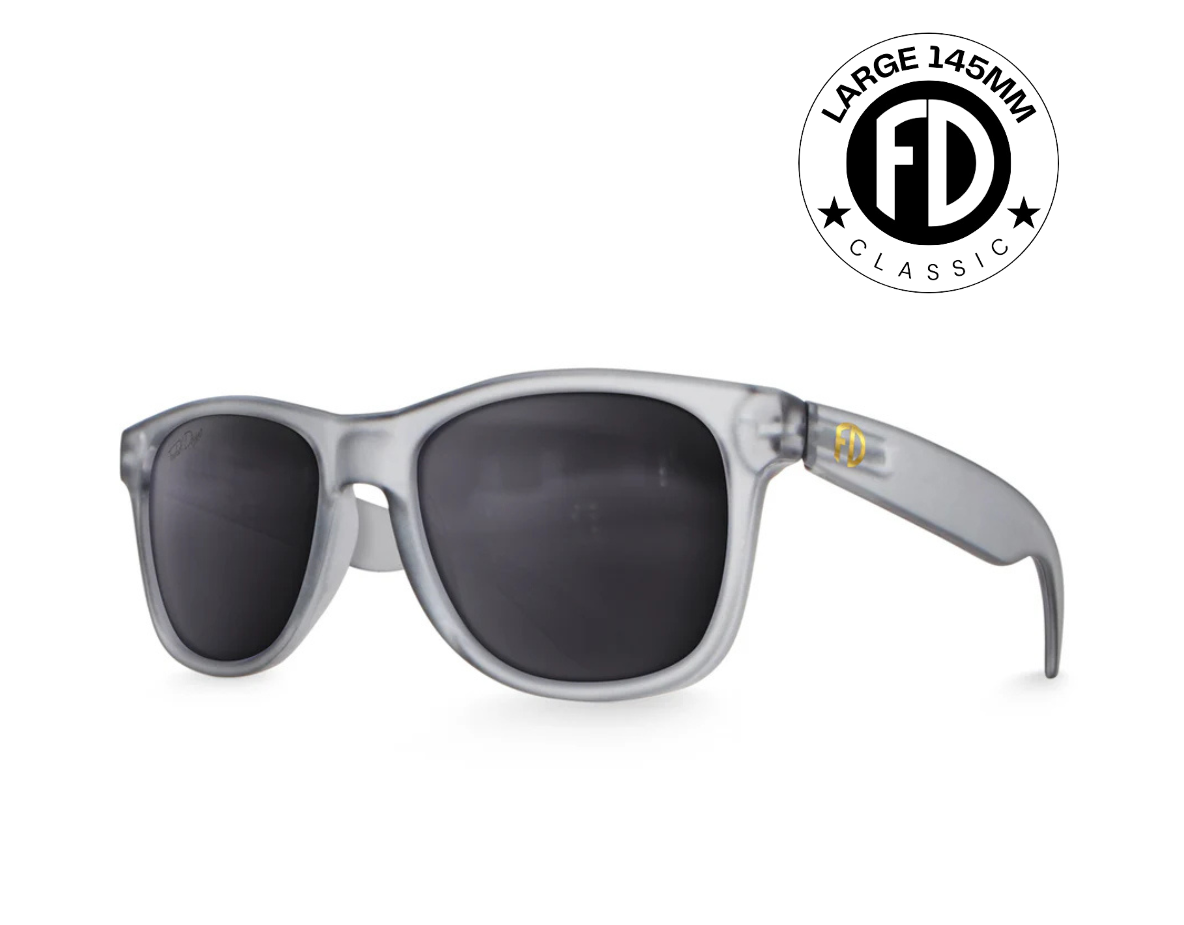 Classic 145mm large frame sunglasses in Slate Grey with black smoke polarised lenses – clean, modern, and oversized.