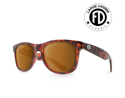 Classic 145mm large frame sunglasses in Tortoise with brown ember polarised lenses – warm-toned oversize sunglasses for all-day wear.