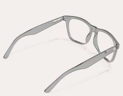 Rear view of Classic 145mm Large eyeglass frames for women and men in Grey Slate, highlighting a secure, pressure-free fit for all-day wear.