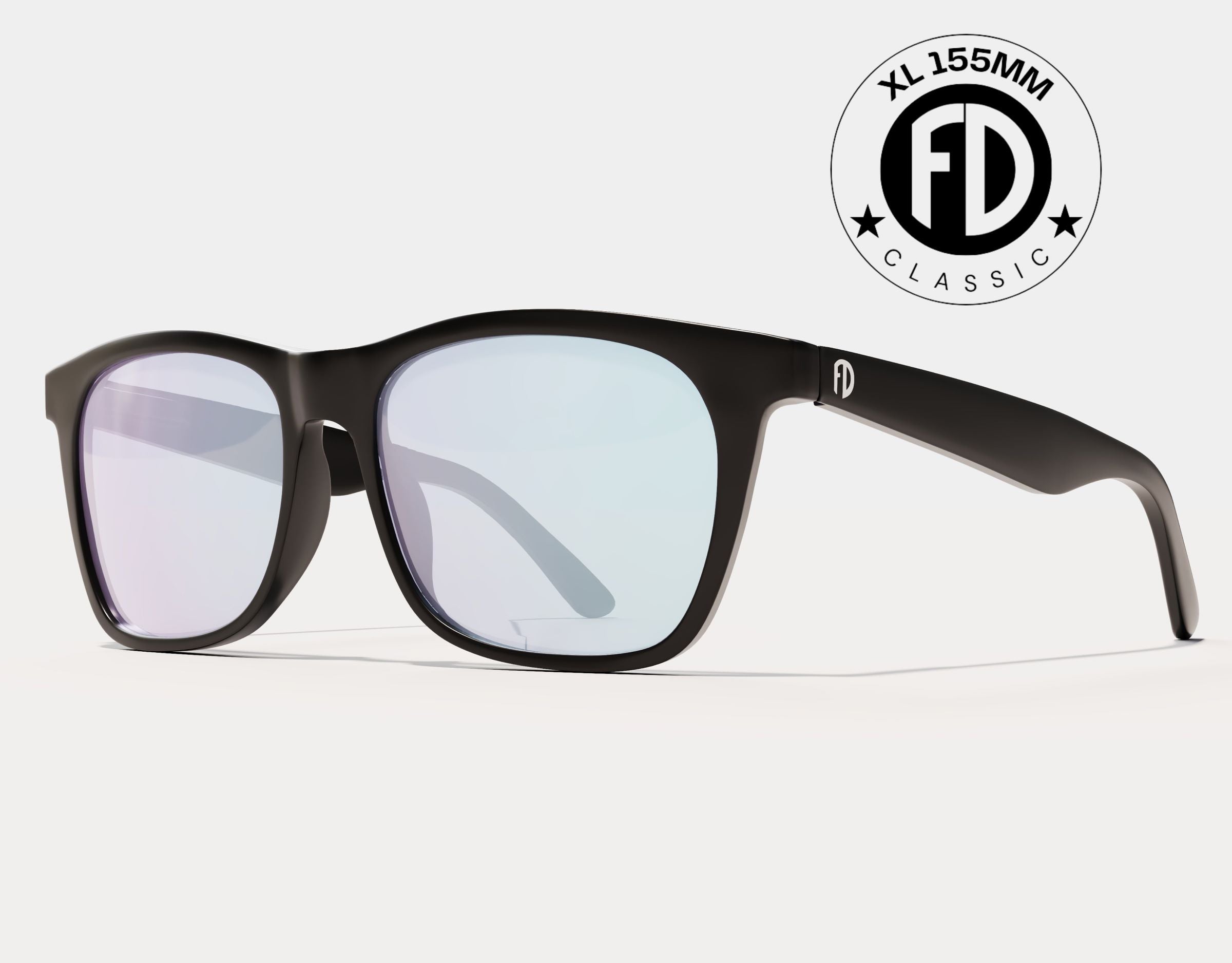 Faded Days 155mm XL Classic blue light blocking glasses in Black Matte, designed for men with large head sizes and a secure, comfortable fit.
