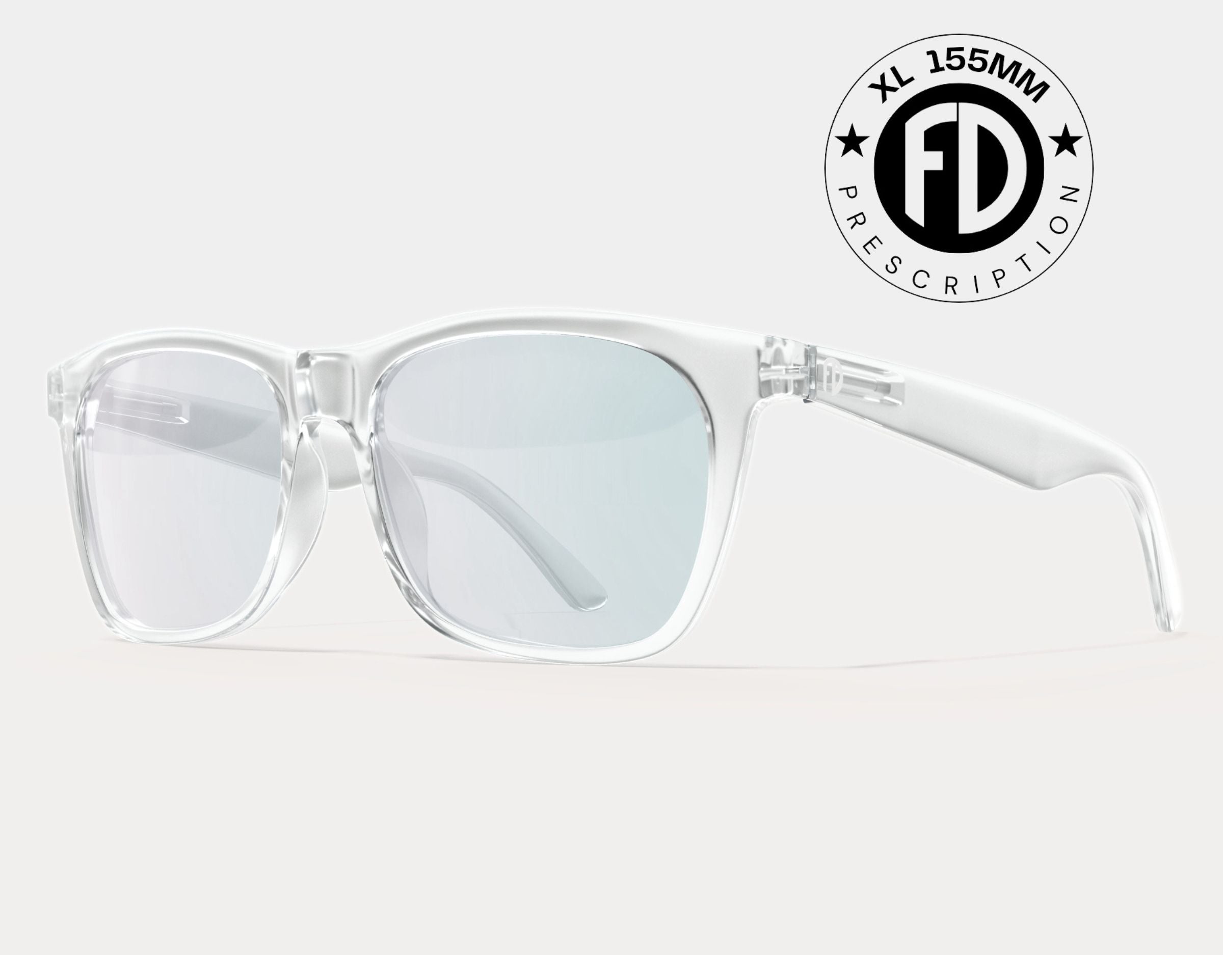Faded Days Classic 155mm XL extra large prescription glasses in Clear, offering a bold, modern oversized frame for large head sizes.
