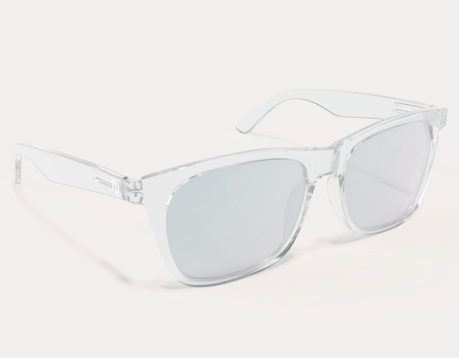 Side angle of Classic 155mm XL extra large prescription glasses in Clear, featuring an ultra-lightweight yet oversized frame for comfort.