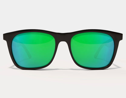 Front view of Classic 155mm XL sunglasses for large heads with green lenses – bold colour and polarised protection.