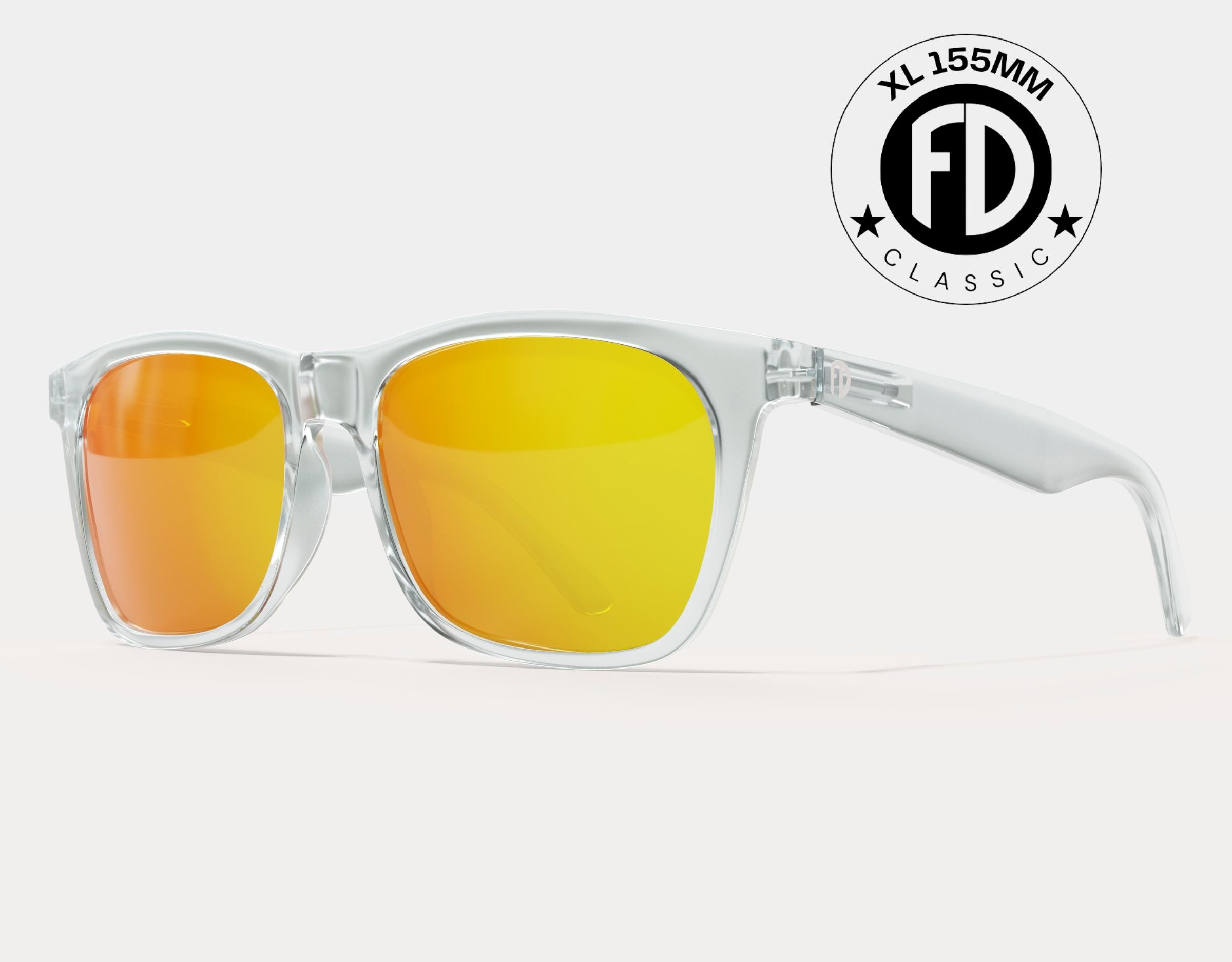 Classic 155mm XL sunglasses for big heads in Clear with yellow solar lenses – wide fit with vibrant lens colour.