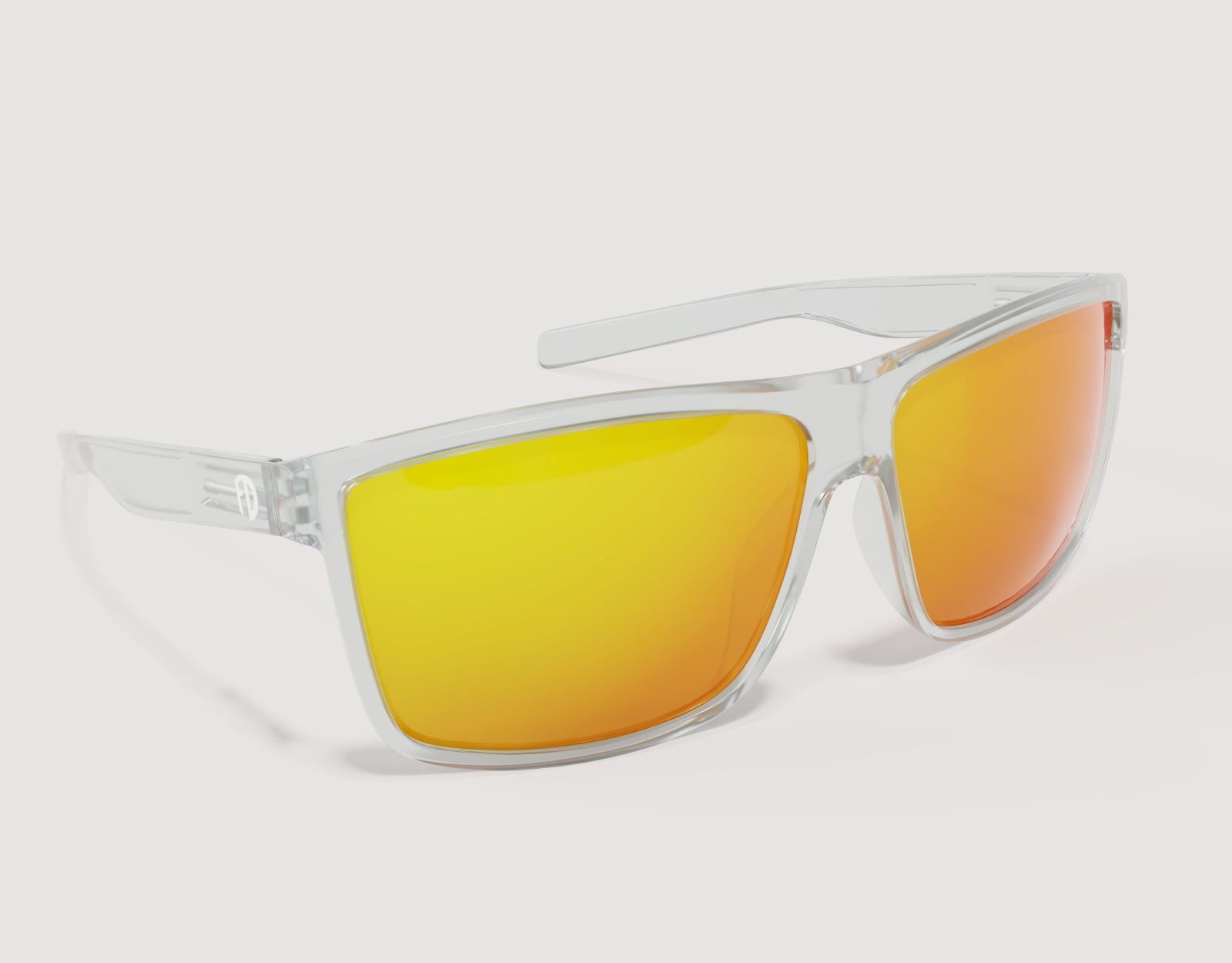 Side profile of Sport 155mm XL polarised sport sunglasses in Clear – extra wide wraparound arms with bright lens tone.