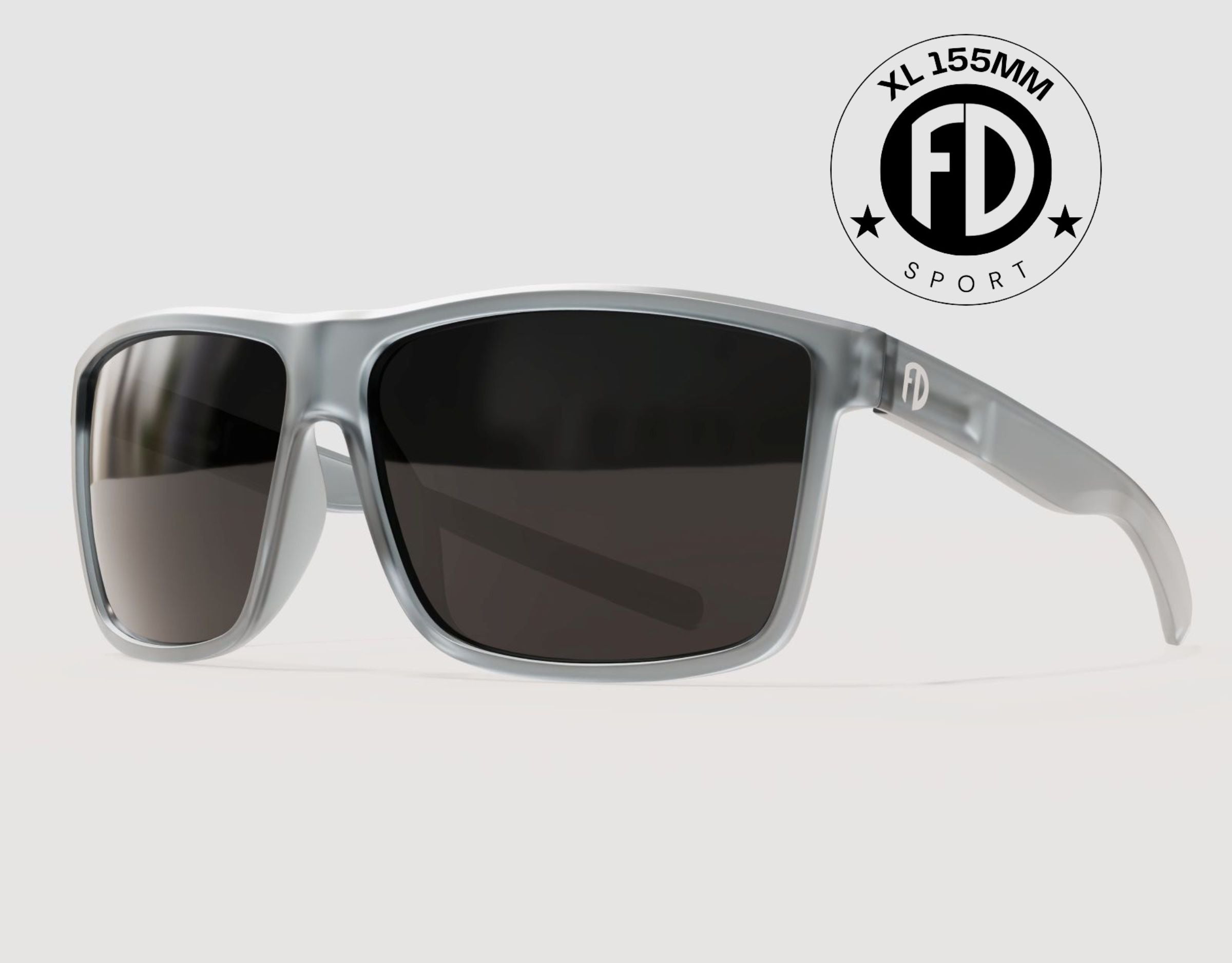 Sport 155mm XL polarised sunglasses in Slate Grey with black smoke lenses – wide-fit shades for big heads with a sleek finish.