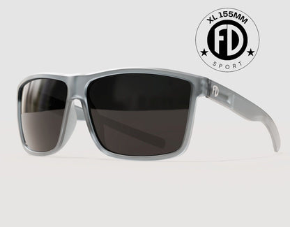 Sport 155mm XL polarised sunglasses in Slate Grey with black smoke lenses – wide-fit shades for big heads with a sleek finish.