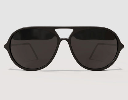 Front view of Aviator 165mm XXL wide fit aviators in Black – polarised lenses and large aviator style for big heads.