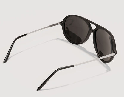 Rear view of Aviator 165mm XXL large aviator sunglasses in Black – oversized silhouette and icy mirrored detail.