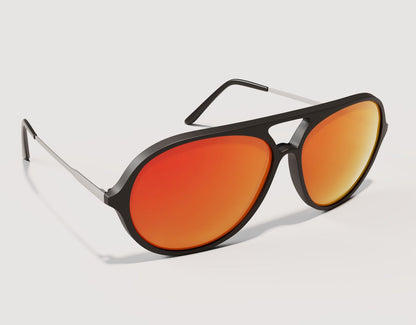 Side angle of Aviator 165mm XXL men’s aviator sunglasses with red lava lenses – ultra-wide frame and standout lens tint.