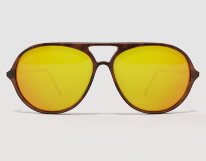 Front view of Aviator 165mm XXL aviator sunglasses for large heads in Tortoise – warm-toned frame and bright yellow lenses.