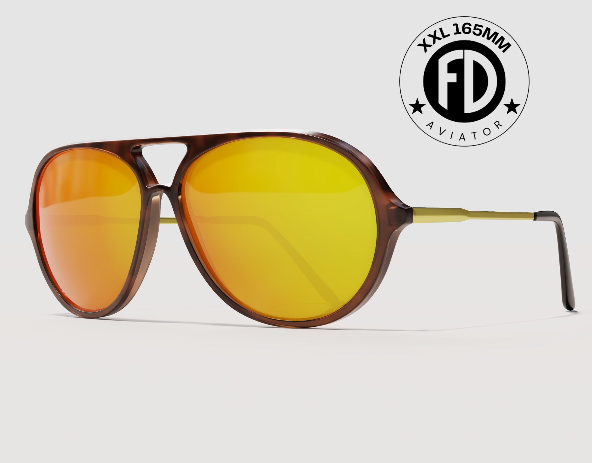 Aviator 165mm XXL large aviator sunglasses in Tortoise with yellow solar polarised lenses – vibrant lens colour and oversized fit.