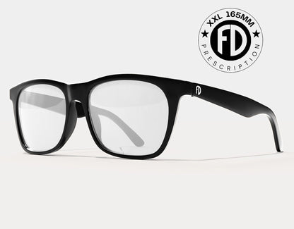 Classic 165mm XXL prescription glasses for big heads in Black Gloss, offering a sleek and secure extra-wide design.