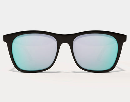 Front view of Classic 165mm XXL extra wide sunglasses in Black Matt with chrome lenses – standout polarised look for wide faces.