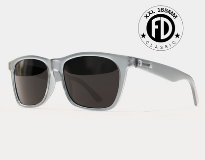 Classic 165mm XXL grey slate sunglasses for big heads with black smoke polarised lenses – extra wide and refined for everyday style.