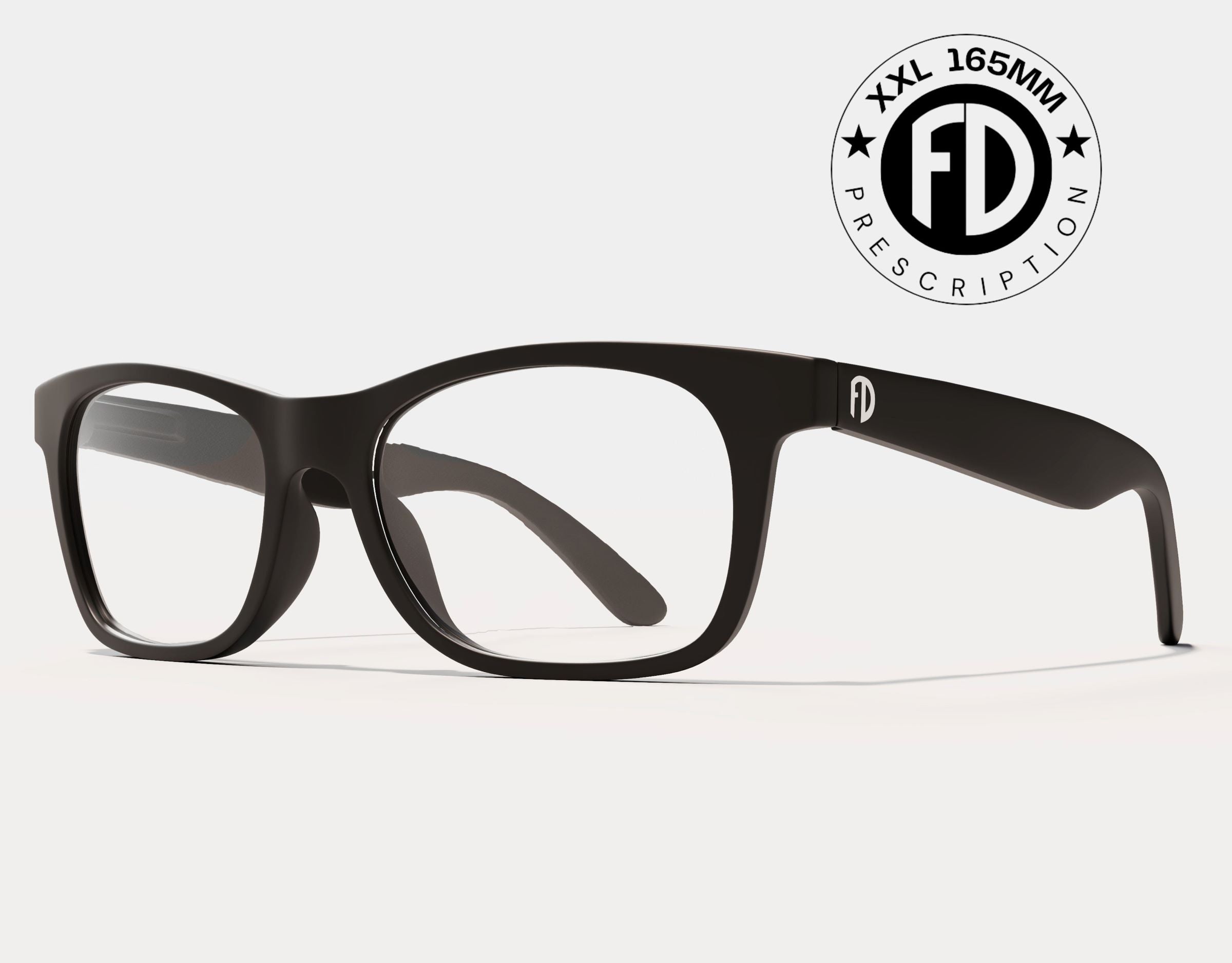 Faded Days The Gent 165mm XXL oversized prescription frames in Black, designed for wide faces and big head sizes.