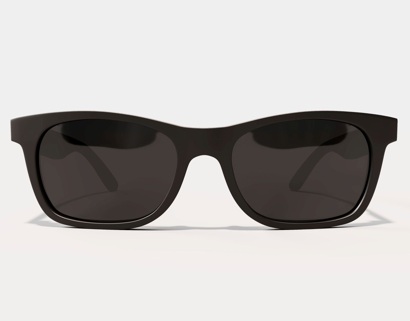 Front view of The Gent 165mm XXL polarised sunglasses in Blackout – clean, minimalist frame built for big heads.