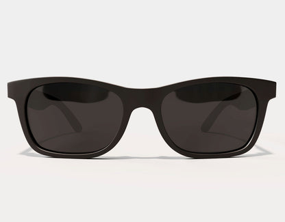 Front view of The Gent 165mm XXL polarised sunglasses in Blackout – clean, minimalist frame built for big heads.