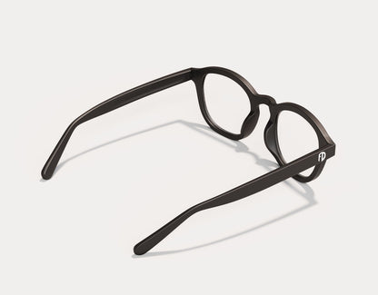 Rear view of The Scholar 165mm XXL large eyeglass frames in Black, highlighting the extra-wide arms for a secure fit on large faces.
