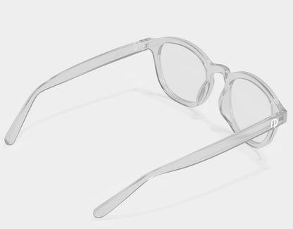 Rear view of The Scholar XXL eyeglasses in Clear, featuring a large frame and wide fit ideal for men and women with broad faces.