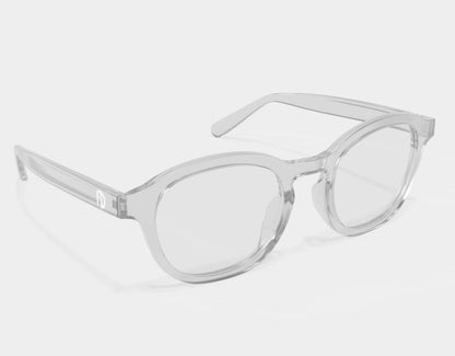 Side profile of The Scholar 165mm XXL large eyeglasses in Clear, built for wide faces and large head sizes with a sleek, modern design.