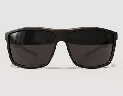 Front view of Sport 165mm XXL big head men’s sunglasses in Black – polarised lenses and wide frame for all-day performance.