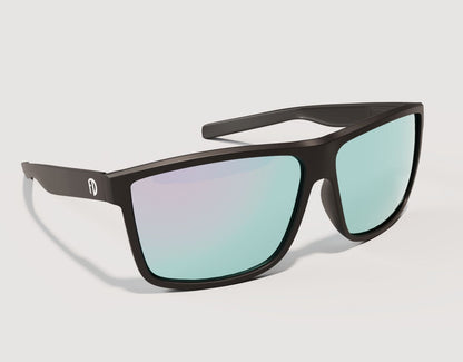 Side profile of Sport 165mm XXL polarised sport shades in Black – reflective chrome lenses and oversized comfort.