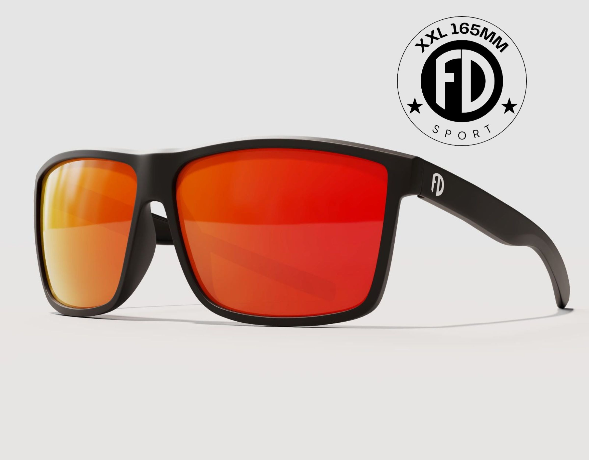 Sport 165mm XXL extra wide sunglasses in Black with red lava polarised lenses – high-performance style for big heads.
