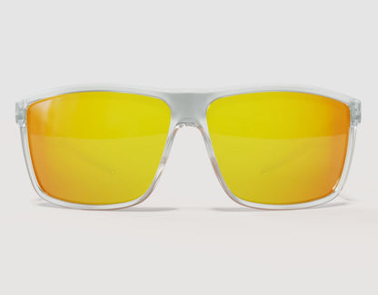 Front view of Sport 165mm XXL big head men’s sunglasses in Clear – yellow polarised lenses and ultra-wide comfort.