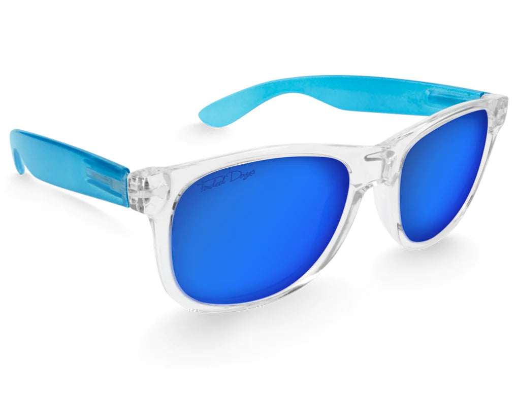 Side view of Classic 145mm oversized sunglasses in Iceberg – bright lens colour with large frame styling.